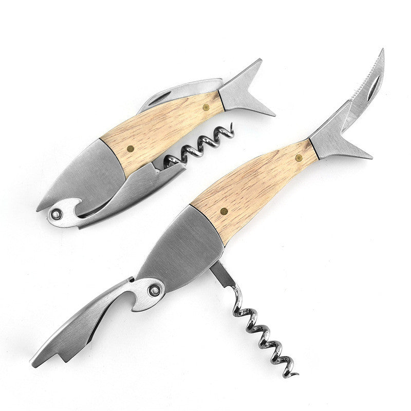 Multifunctional Wine And Beer Wooden Handle Opener