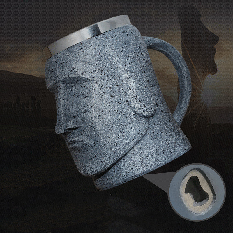 Moai Beer Glass Bottle Opener Stone Portrait